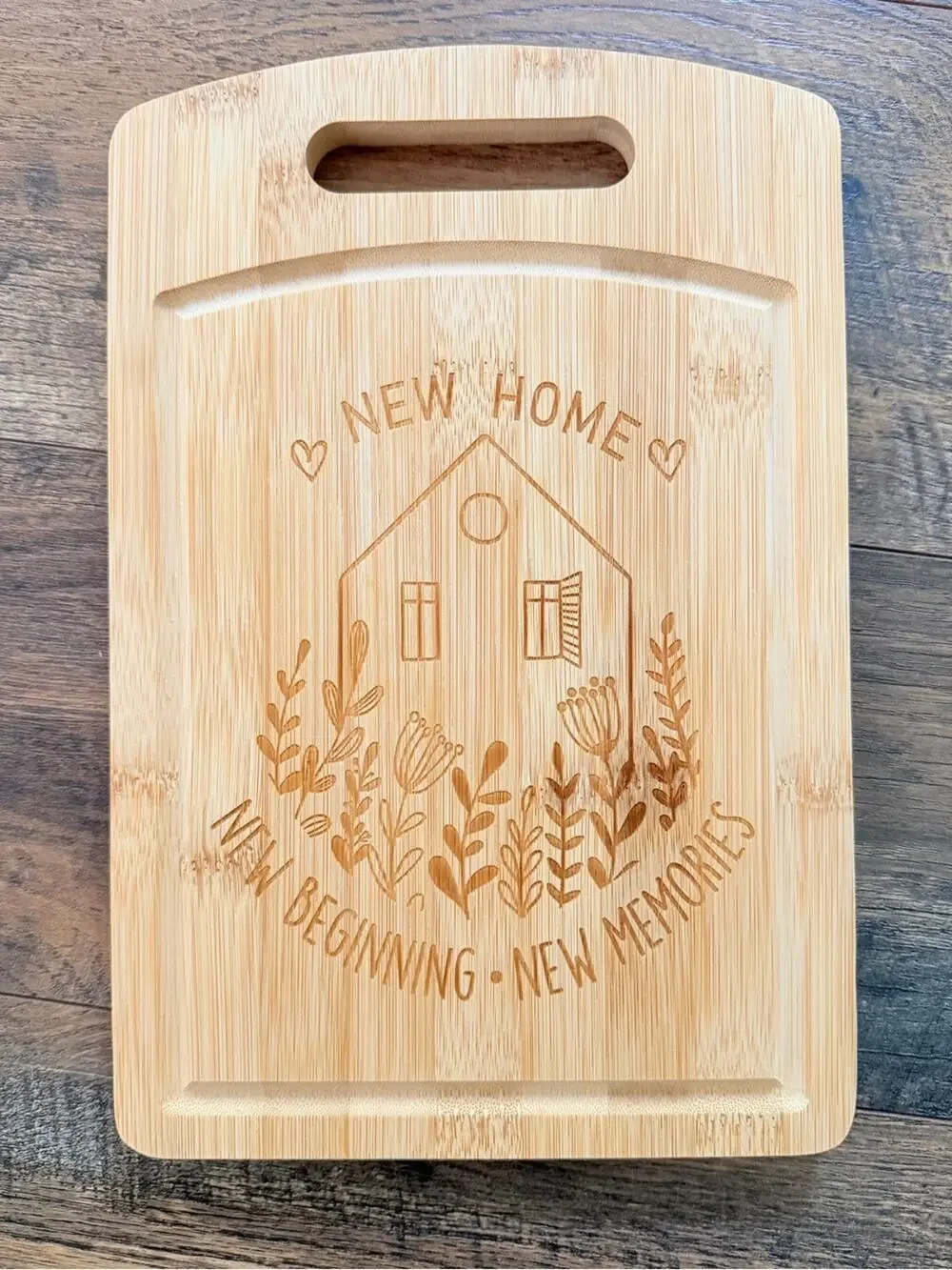 Bamboo Wood Cutting Serving Board - 'New Home' Engraved - Cheese charcuterie